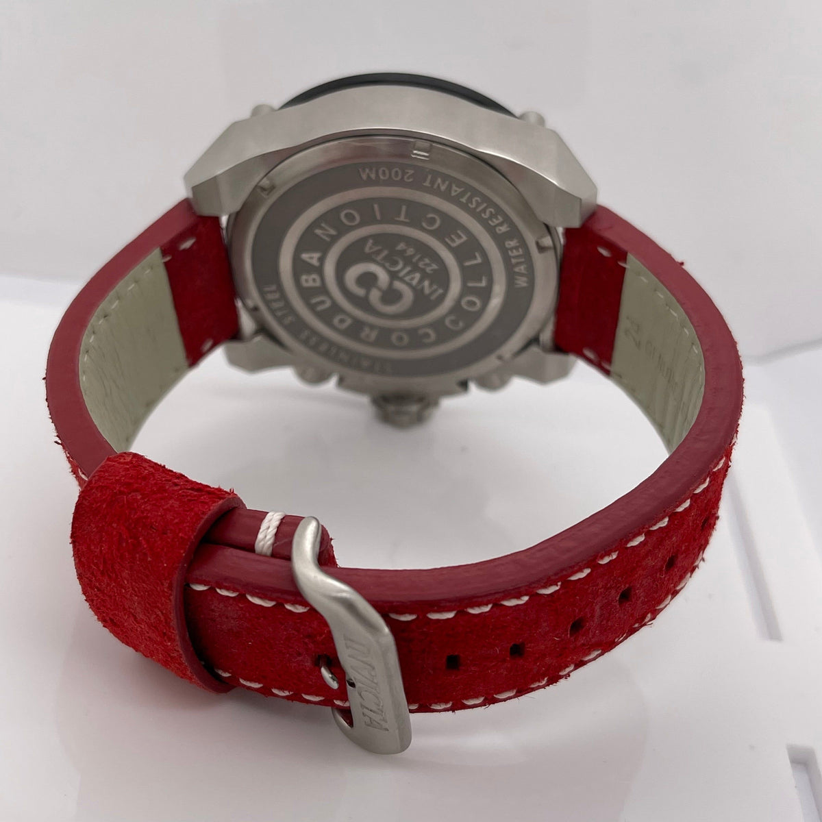 Invicta Men's Corduba Black Dial Red Leather Strap Quartz Watch 22164