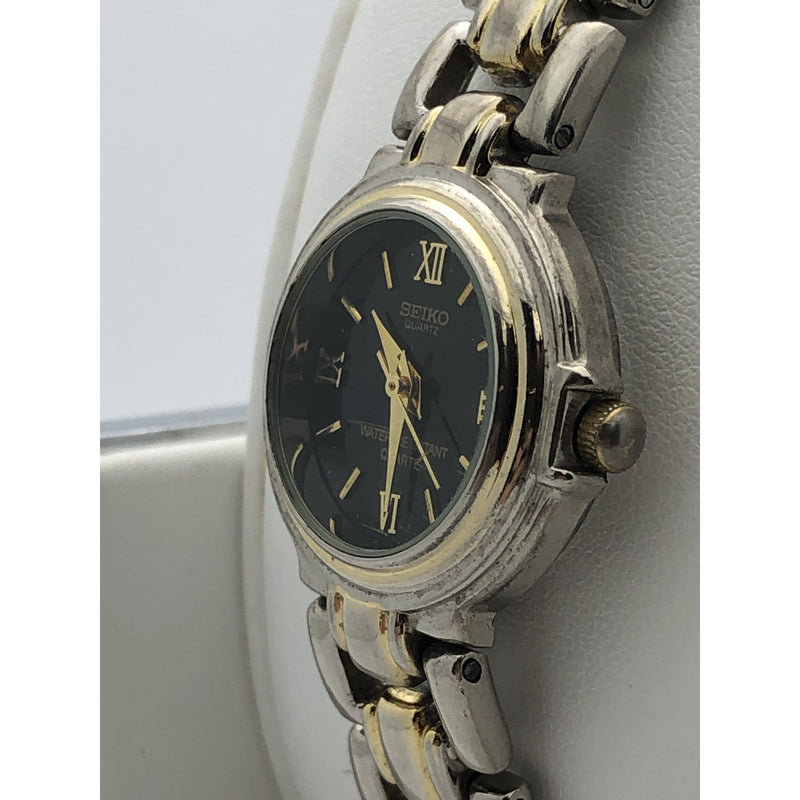 Seiko Ladies Quartz Black Dial Two Tone Stainless Steel Bracelet Watch 7203571689