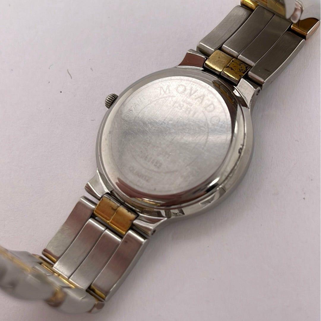 Movado Ladies Black Dial Two Tone Stainless Steel Bracelet Swiss Quartz Watch 0600504