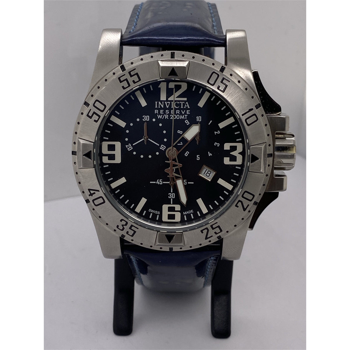 Invicta Reserve Excursion Men's 200M Black Dial Blue Leather Strap Watch 6262