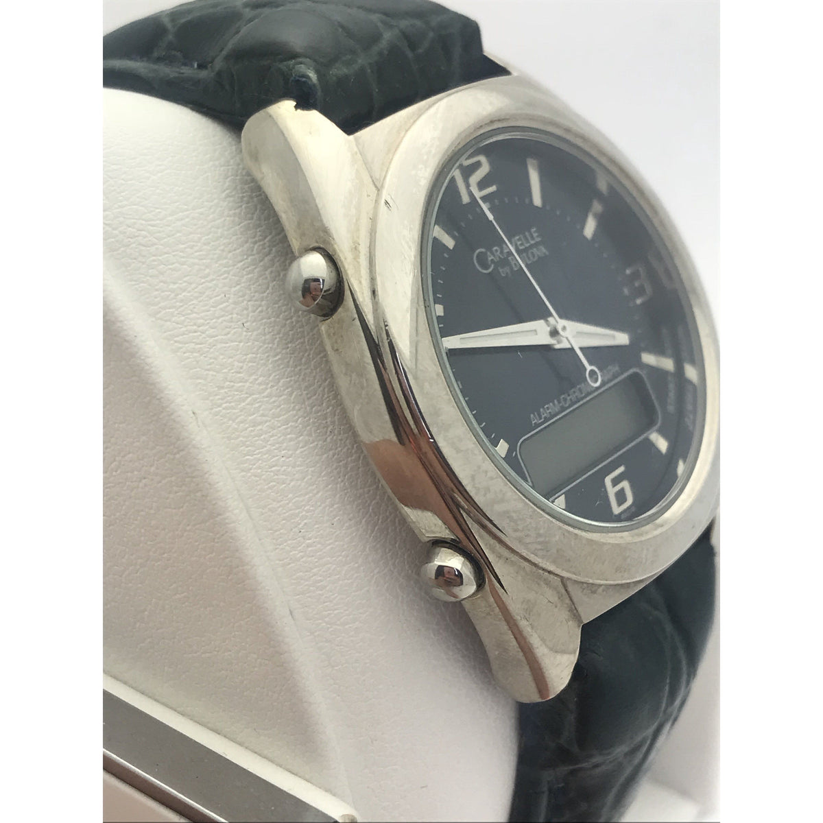 Caravelle by Bulova Ladies Alarm Chronograph Leather Band Strap Watch 43C12