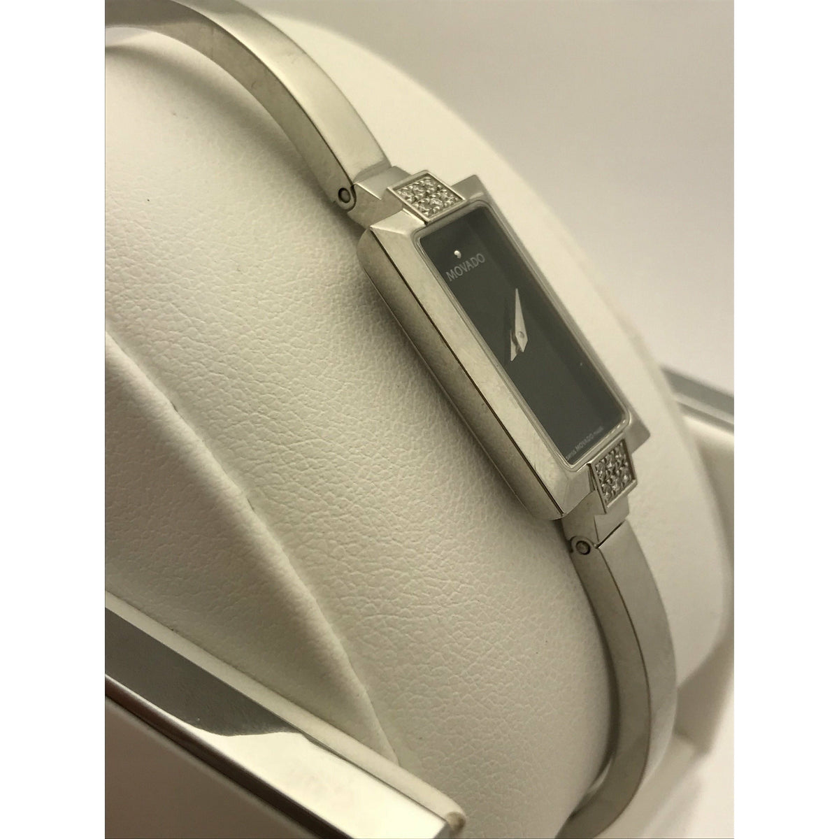 Movado Ladies Bela Diamond Black Dial Stainless Steel Bangle Watch 0606133