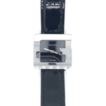 Gucci Ladies Black Dial 'G' Silver Shape Black Leather Strap Watch 3600L