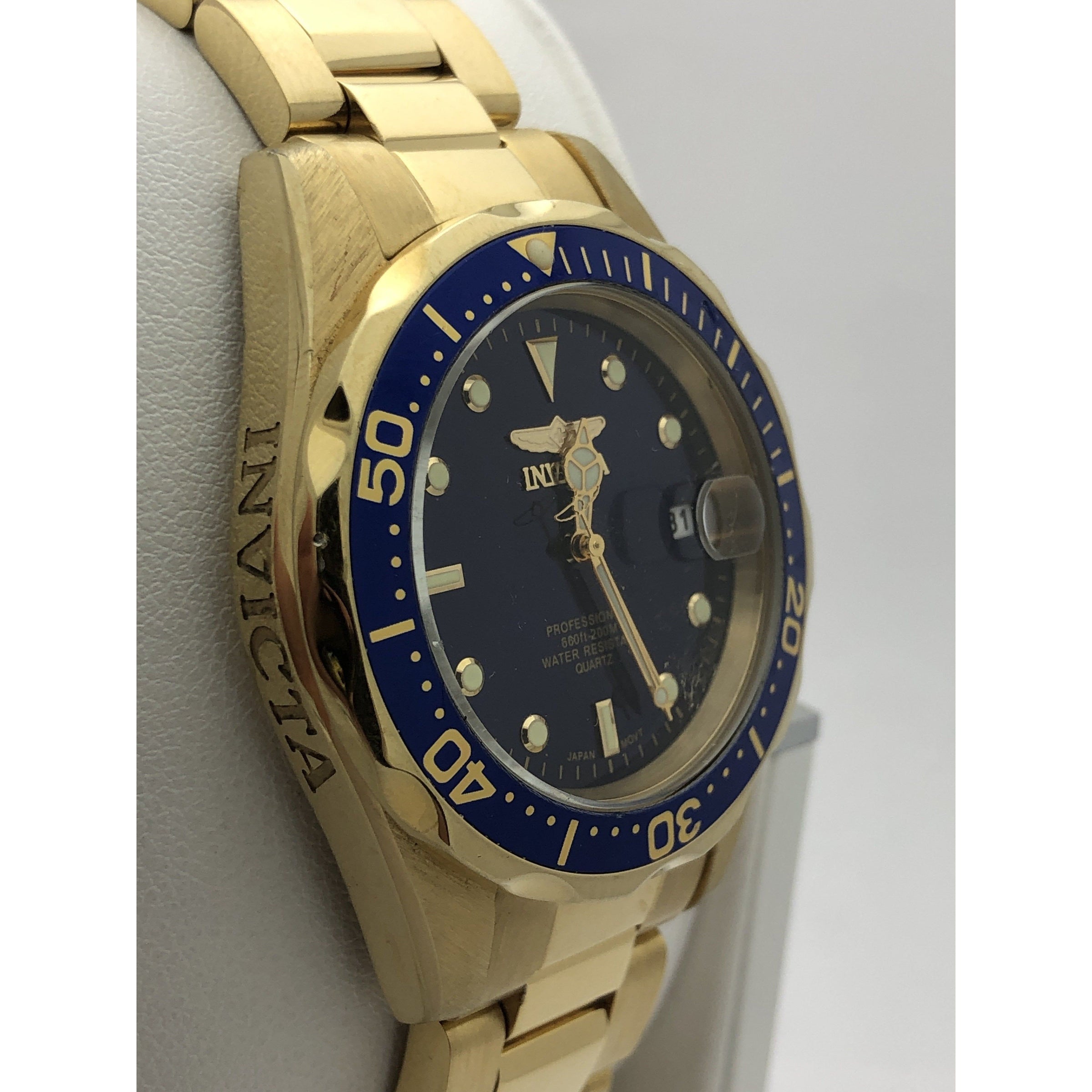 Invicta Men's Blue Dial Gold Tone Stainless Steel Bracelet Quartz