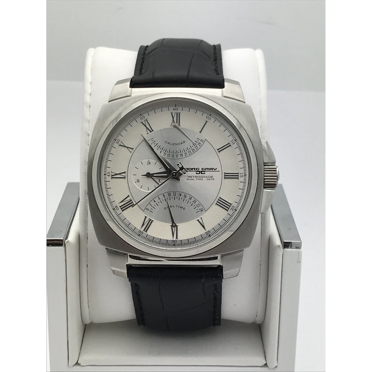 Jorg Gray Men's Square Silver Dial Black Leather Band Watch JG1040-14 101185