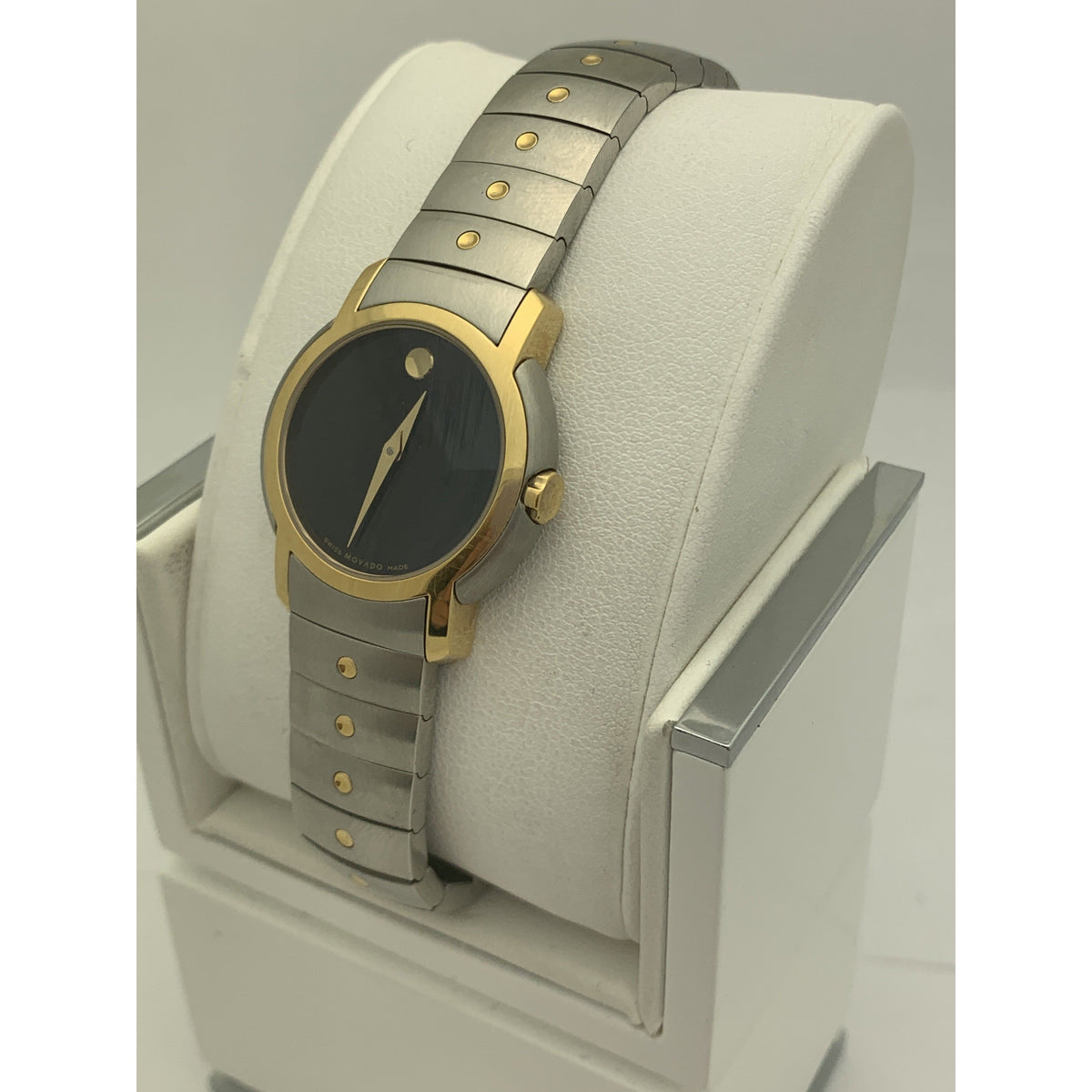 Movado Ladies Black Museum Dial 2 Tone Stainless Steel Bracelet Watch 81.G4.1832