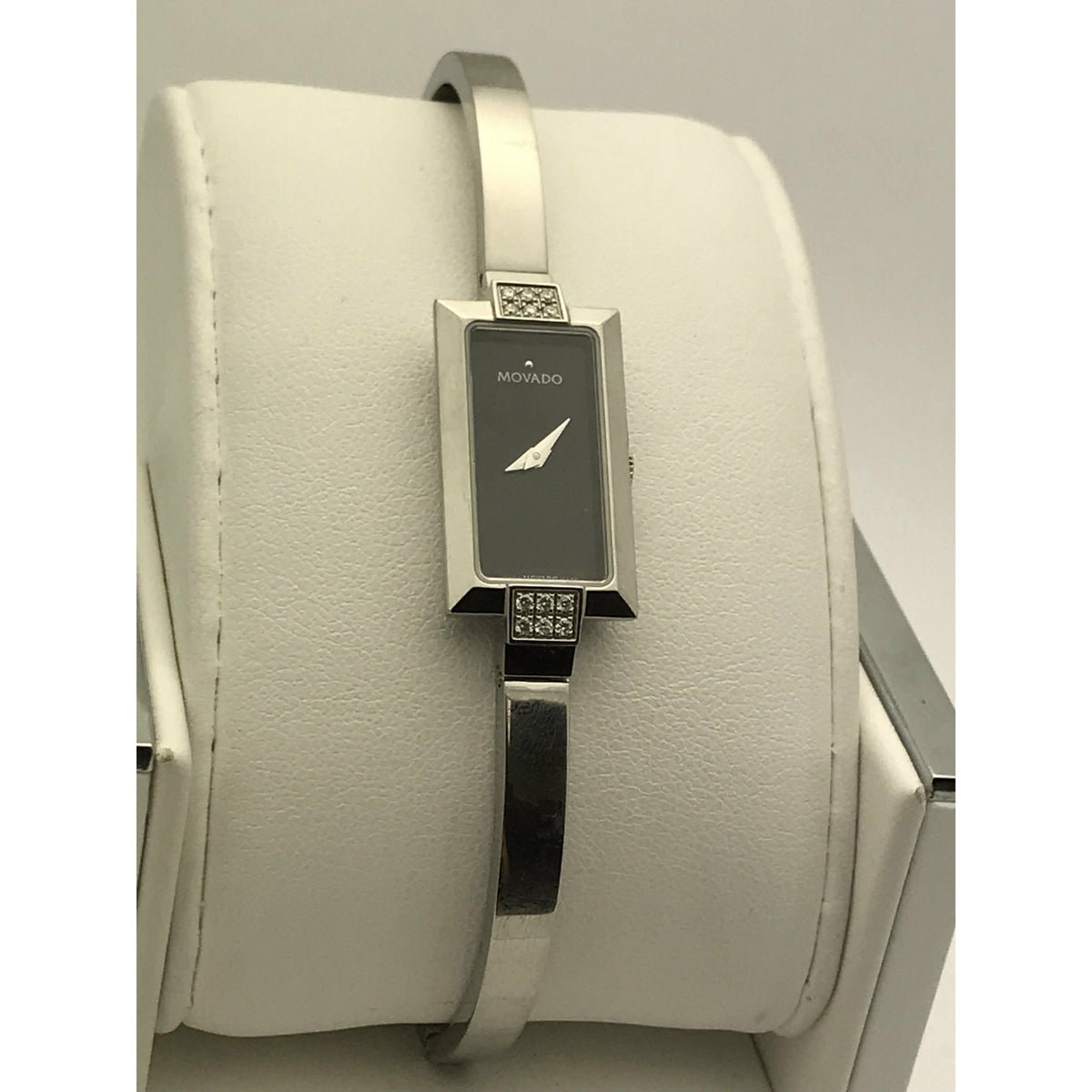 Movado Ladies Bela Diamond Black Dial Stainless Steel Bangle Watch 0606133