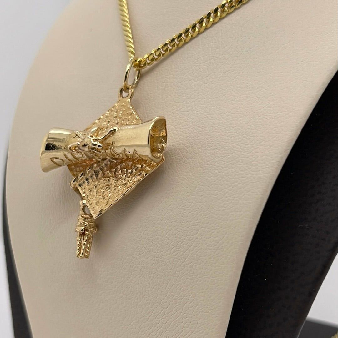 14K Yellow Gold Graduation Diploma & Cap Charm Pendant P051