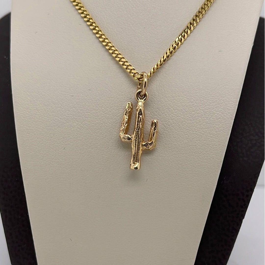 14K Yellow Gold Cactus 3 Branches Charm Pendant P038