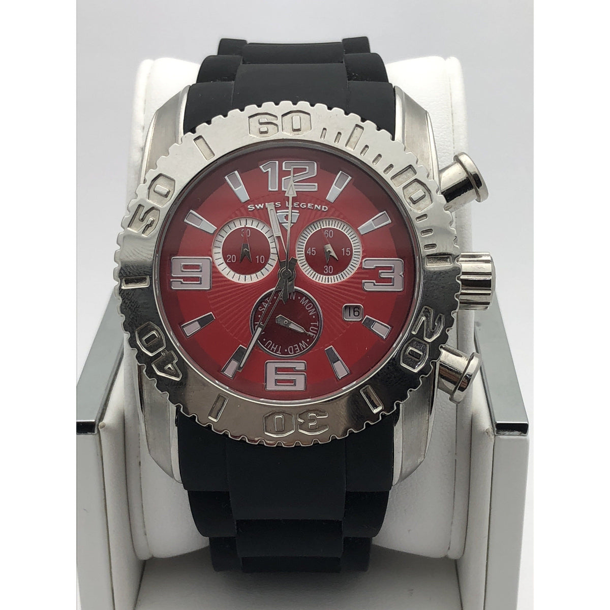 Swiss Legend Red Dial Rubber Bracelet Stainless Steel Watch SL-20067-05