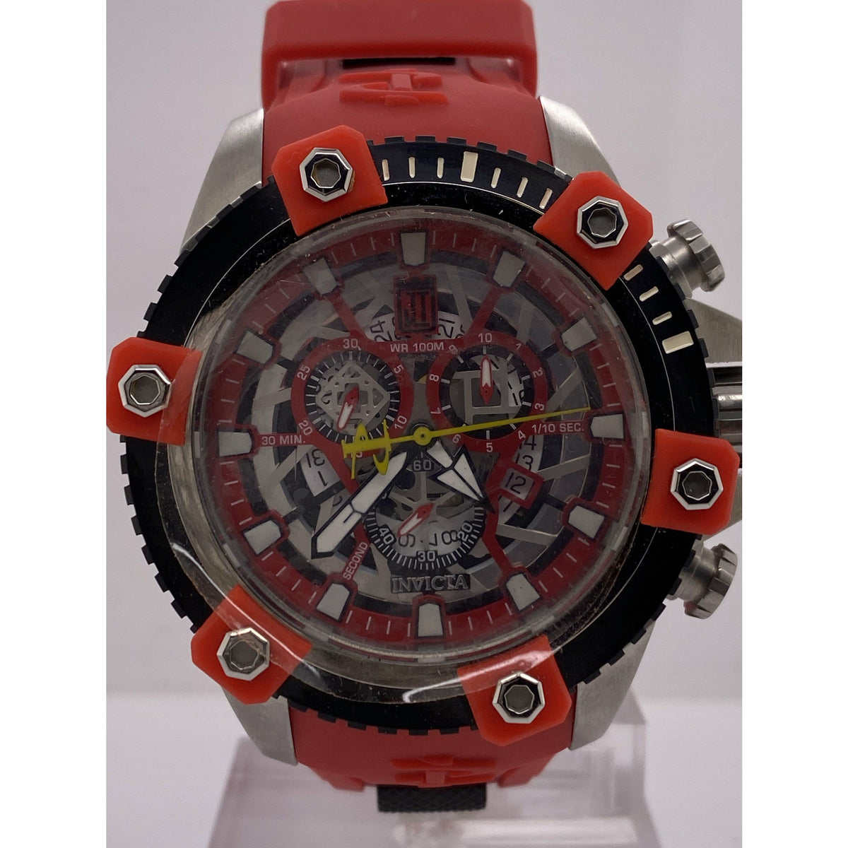 Invicta Men's JT Silver & Red Dial Red Rubber Band Quartz Watch 19638