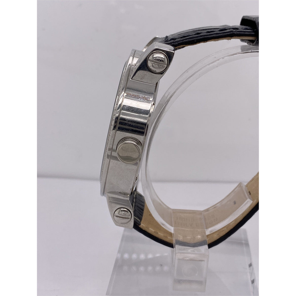 King Master Men's Silver Tone Dial Black Leather Strap Genuine Diamond Watch