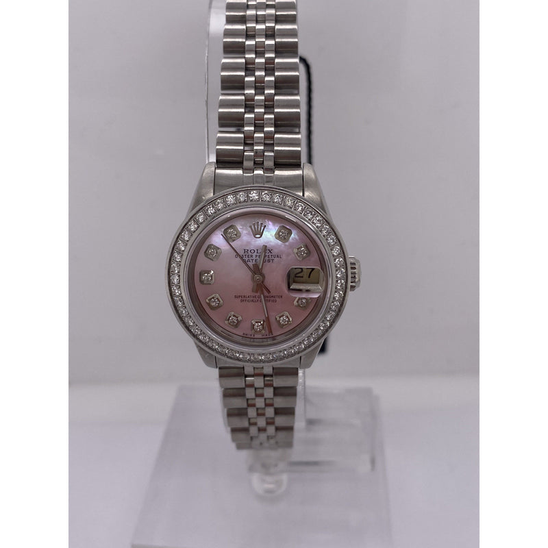 Rolex Ladies Oyster Perpetual Datejust Pink MOP Dial Diamond Bezel 0.75CT. Jubilee Bracelet Watch