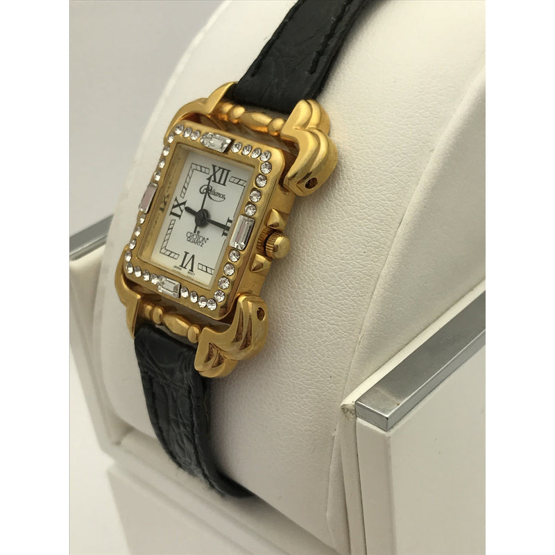 Reliance by Croton Ladies White Dial Black Leather Band Watch