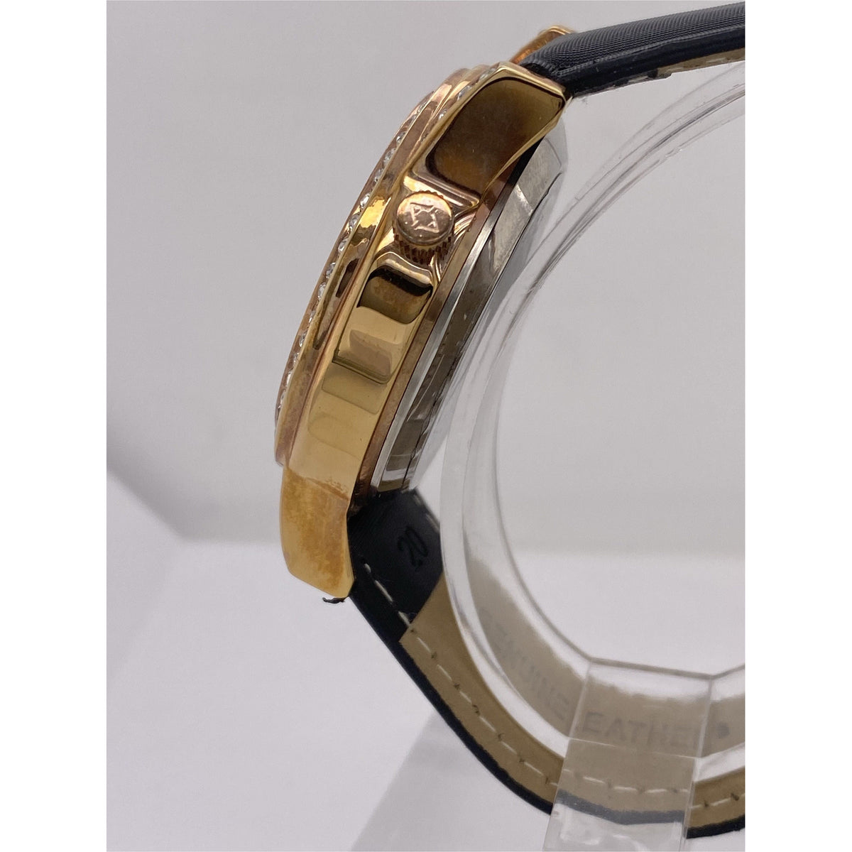 Akribos Ladies Silver Tone Dial Black Leather Strap Automatic Watch AK475RG