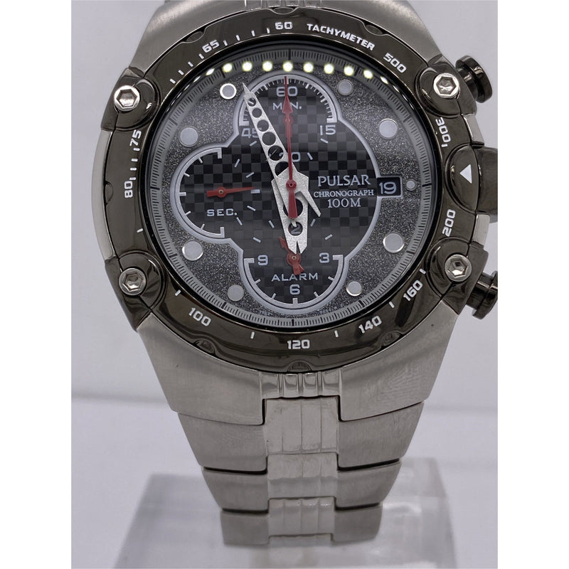 Pulsar Men's Chronograph 100M Grey Dial Silver Stainless Steel Bracelet Watch 670389
