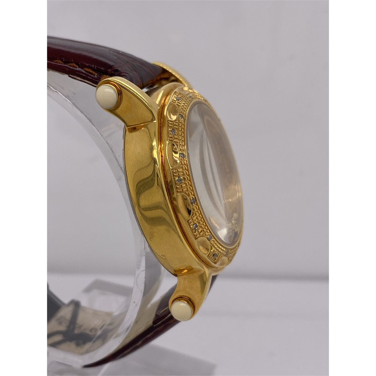 Techno Swiss Ladies Gold Dial Floating Charms Brown Leather Strap Watch TSM-1010