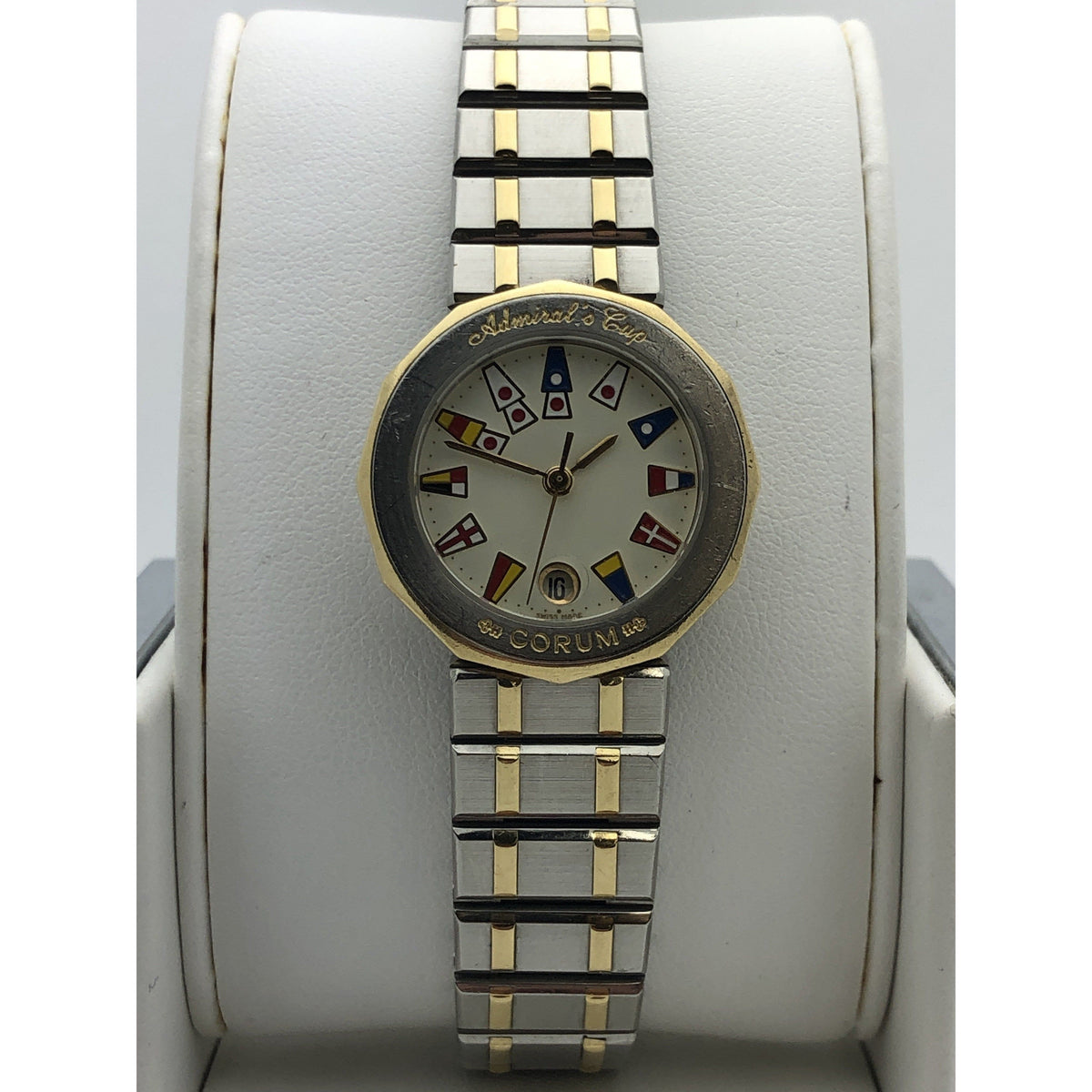 Corum Admirals Cup White Dial Two Tone Stainless Steel Bracelet Ladies Watch 383805