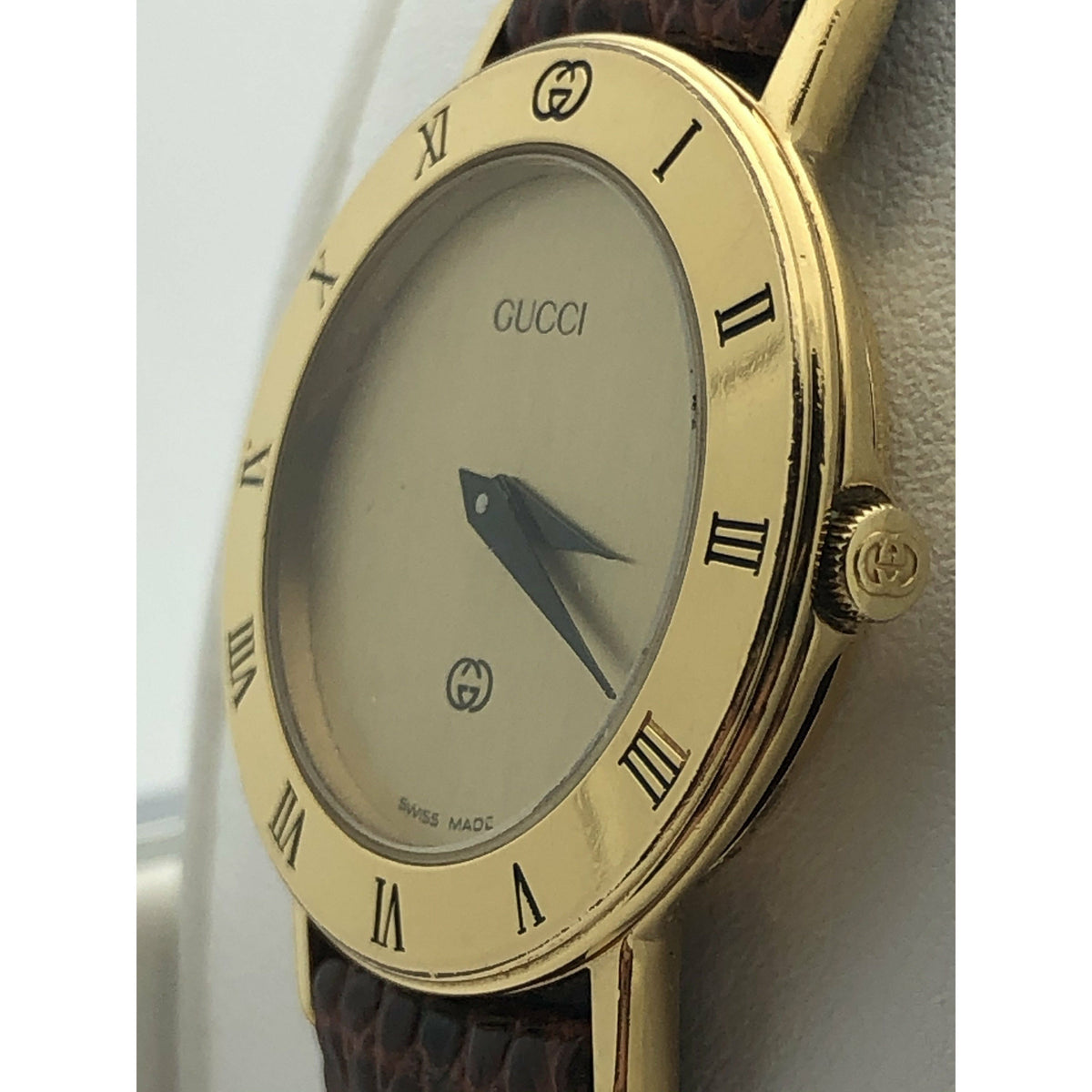 Gucci Ladies Gold Tone Dial Brown Leather Strap Watch 3000L