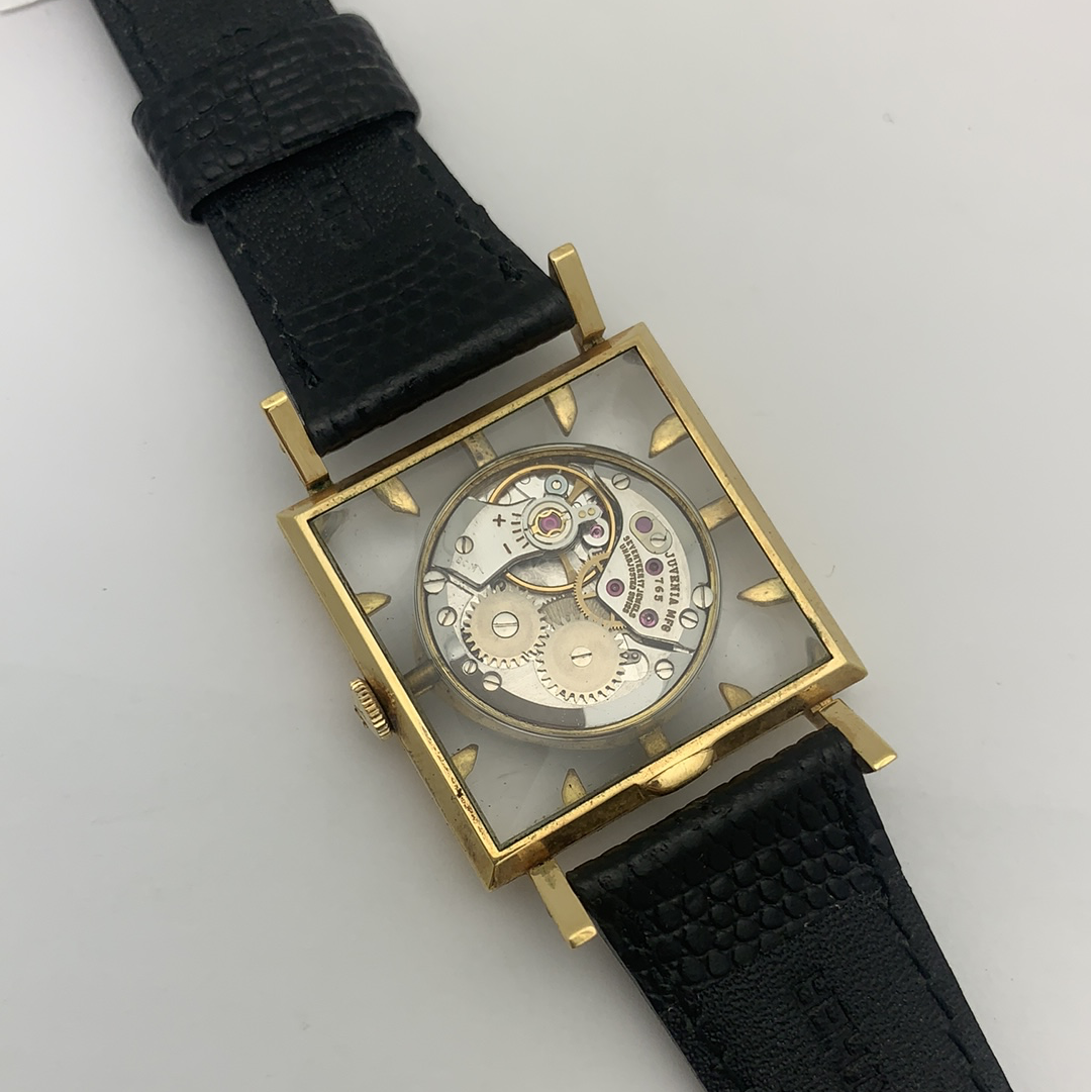 Juvenia Swiss Mystery Dial Mechanical Black Leather Strap Watch 765