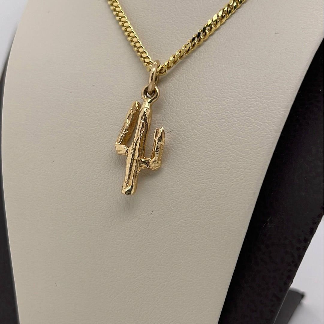 14K Yellow Gold Cactus 3 Branches Charm Pendant P038