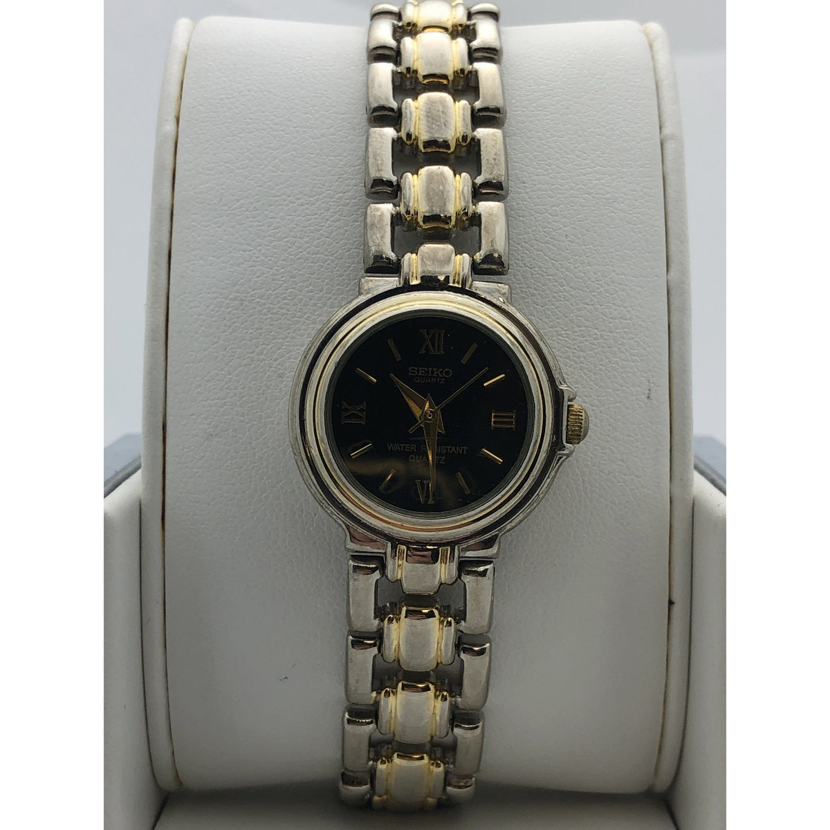 Seiko Ladies Quartz Black Dial Two Tone Stainless Steel Bracelet Watch 7203571689