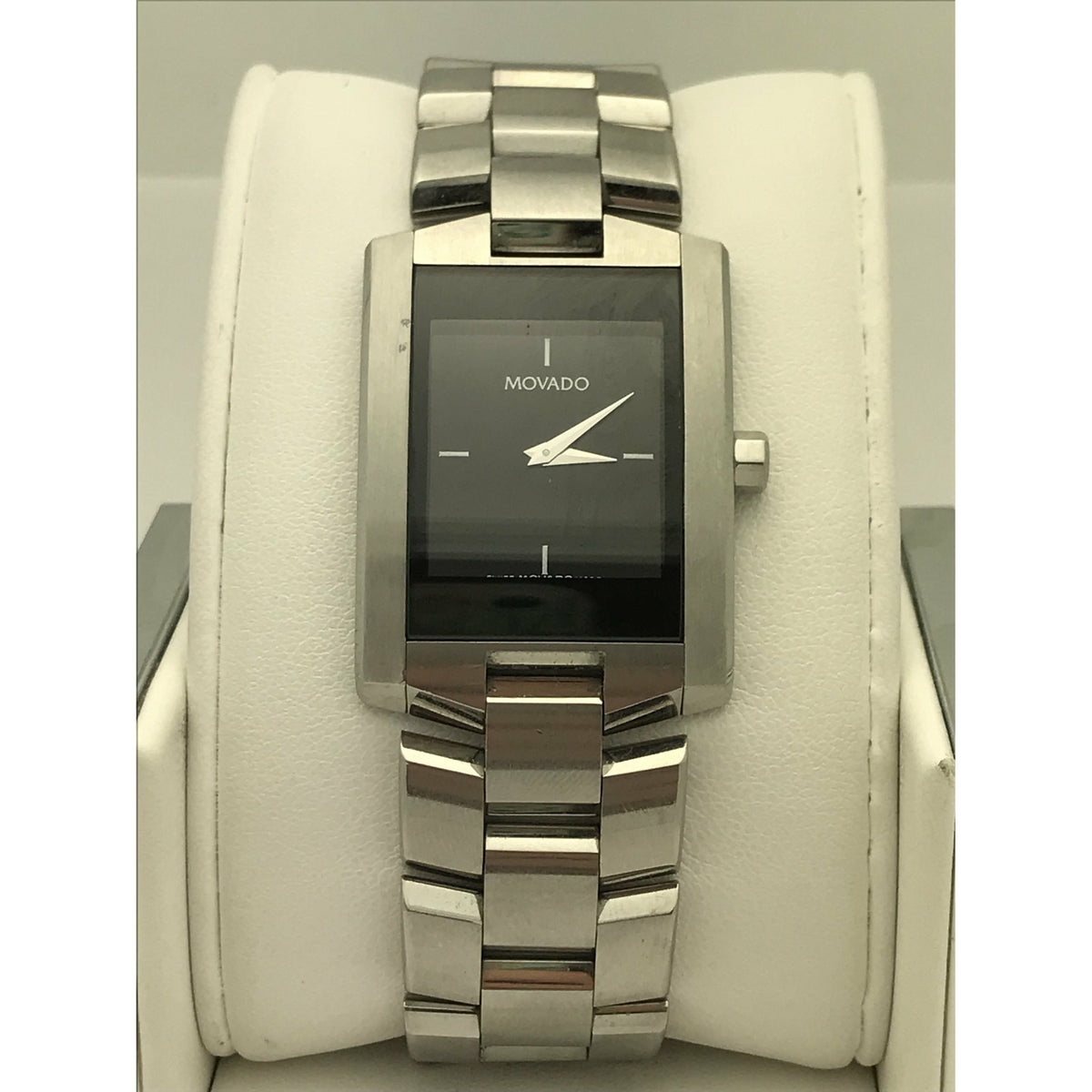 Movado Men's Eliro Rectangle Black Dial Stainless Steel Bracelet Watch 0604183