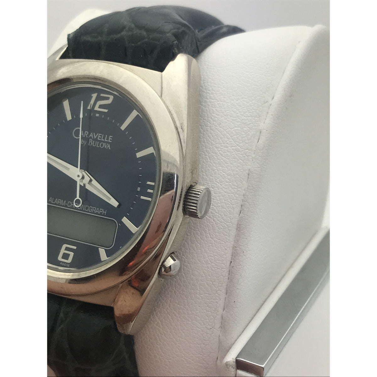 Caravelle by Bulova Ladies Alarm Chronograph Leather Band Strap Watch 43C12