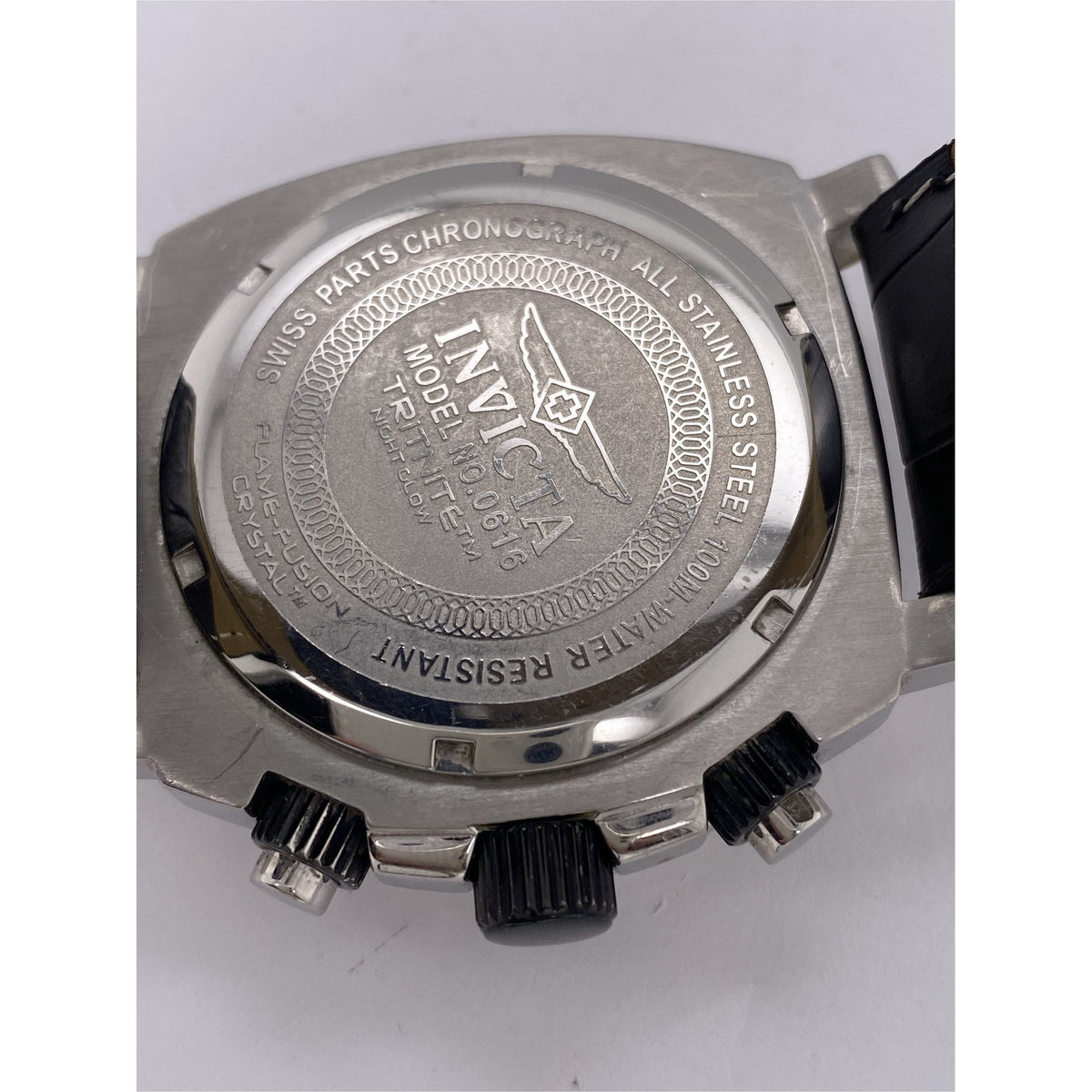 Invicta Men's Black Dial Blue Diamond Bezel 2.00CT. Black Leather Strap Watch 0616
