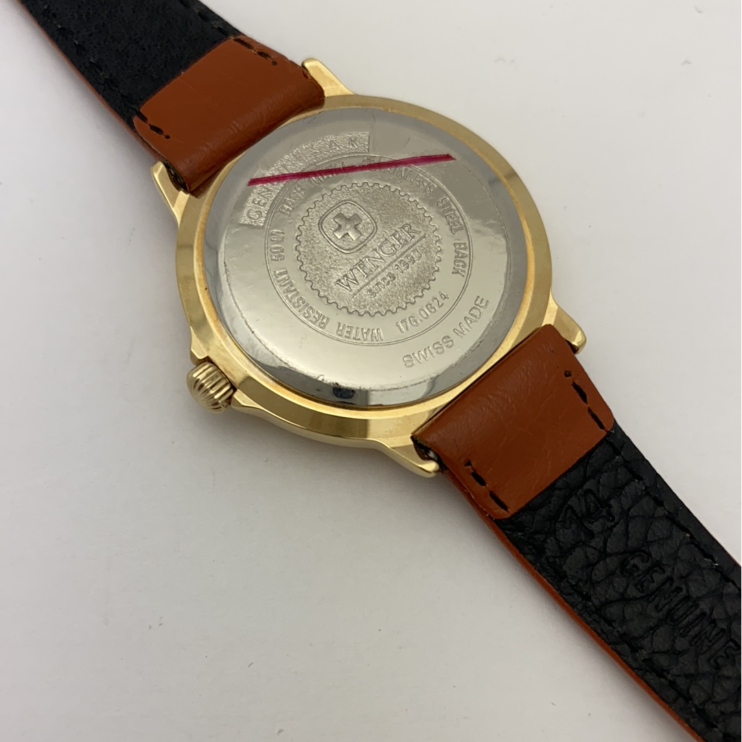 Wenger Genuine SAK Ladies Black Dial Brown Leather Strap Watch 176.0624
