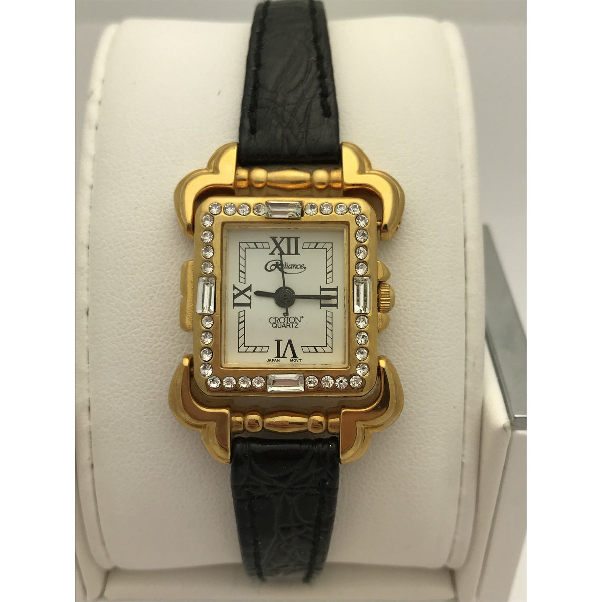 Reliance by Croton Ladies White Dial Black Leather Band Watch