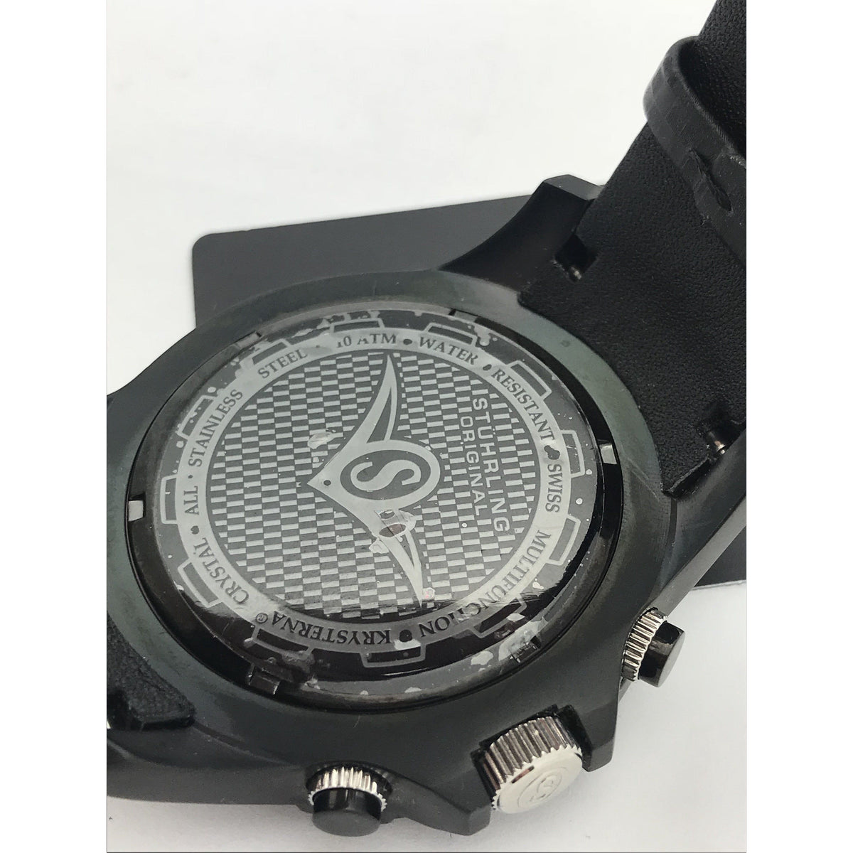 Stuhrling Krysterna Black Dial Black Leather Strap Men's Watch 517B