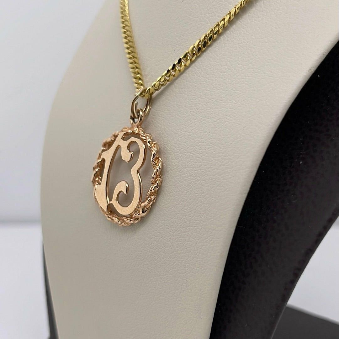 14K Rose Gold #13 Charm Pendant P023