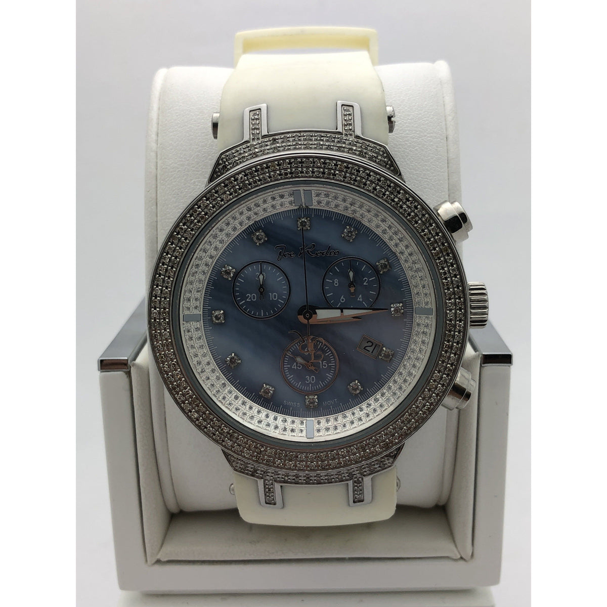 Joe Rodeo Men's Blue Mother of Pearl Dial White Rubber Band Watch JJM29