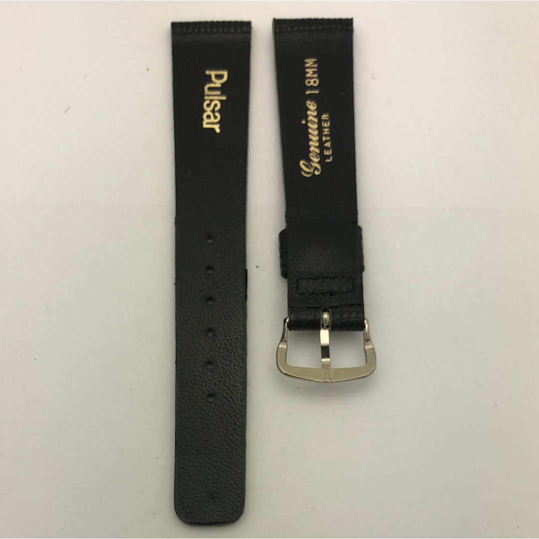 STPBL18MM001 Pulsar Black Genuine Leather Strap OEM With Stainless Steel Buckle
