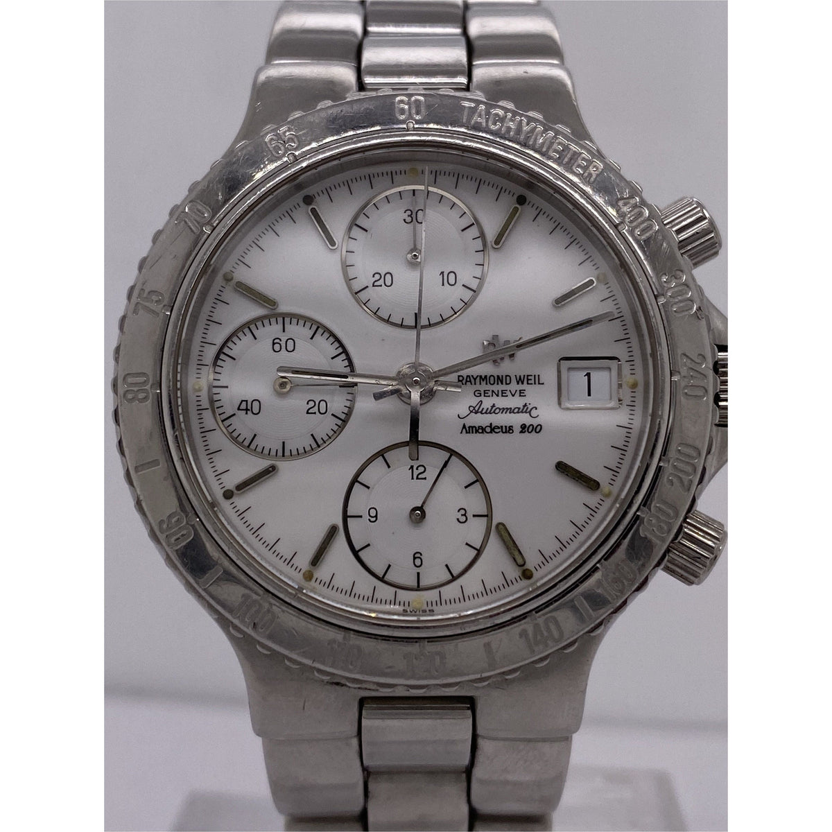 Raymond Weil Amadeus 200 Men's Automatic White Dial Silver Stainless Steel Bracelet Watch 7701A