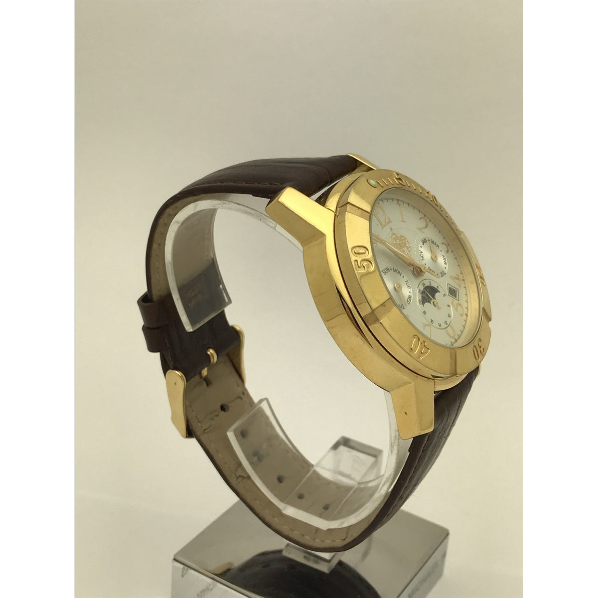 SUG Men's Silver Tone Dial Brown Leather Band Watch S-7005-718