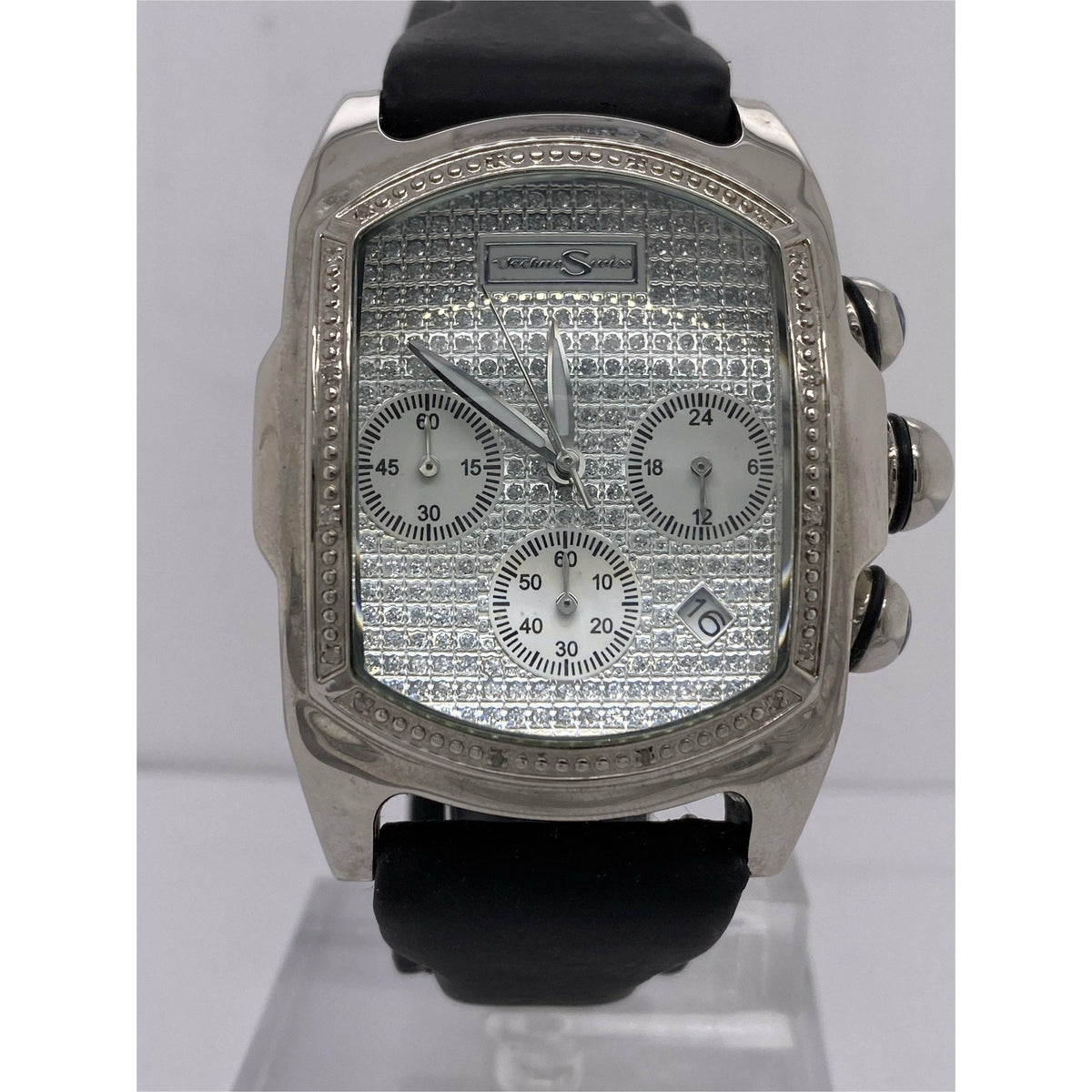 Techno Swiss Men's Rectangle Silver Dial Black Strap Watch G06TS11767