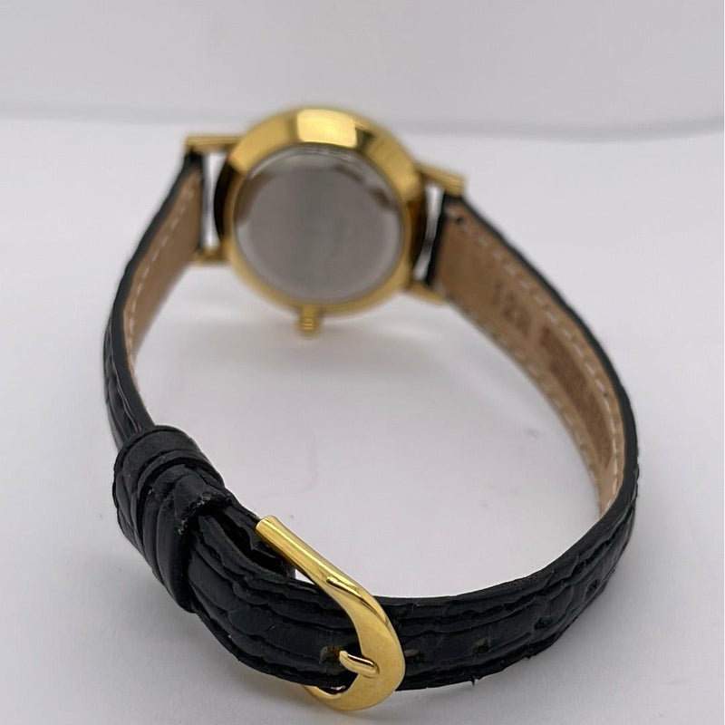 Movado Ladies Gold Tone Dial Black Leather Band Watch 0602019
