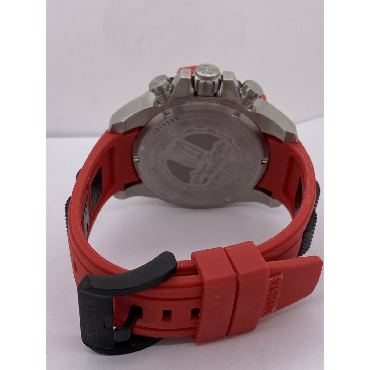 Invicta Men's JT Silver & Red Dial Red Rubber Band Quartz Watch 19638