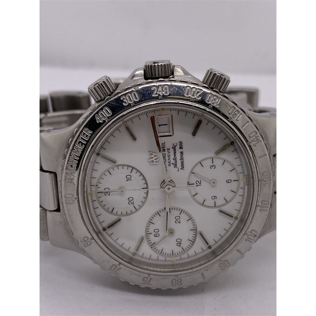 Raymond Weil Amadeus 200 Men's Automatic White Dial Silver Stainless Steel Bracelet Watch 7701A