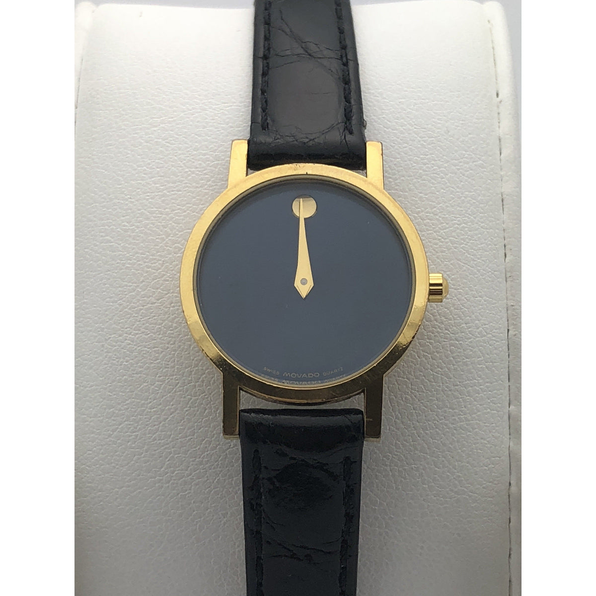 Movado Ladies Blue Dial Black Leather Strap Watch 0603329