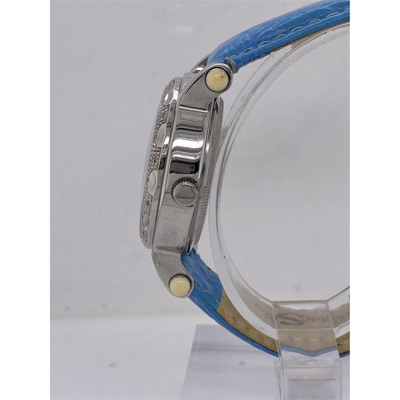 Techno Swiss Ladies Blue Snowflake Dial Blue Leather Strap Quartz Watch TSM-0669