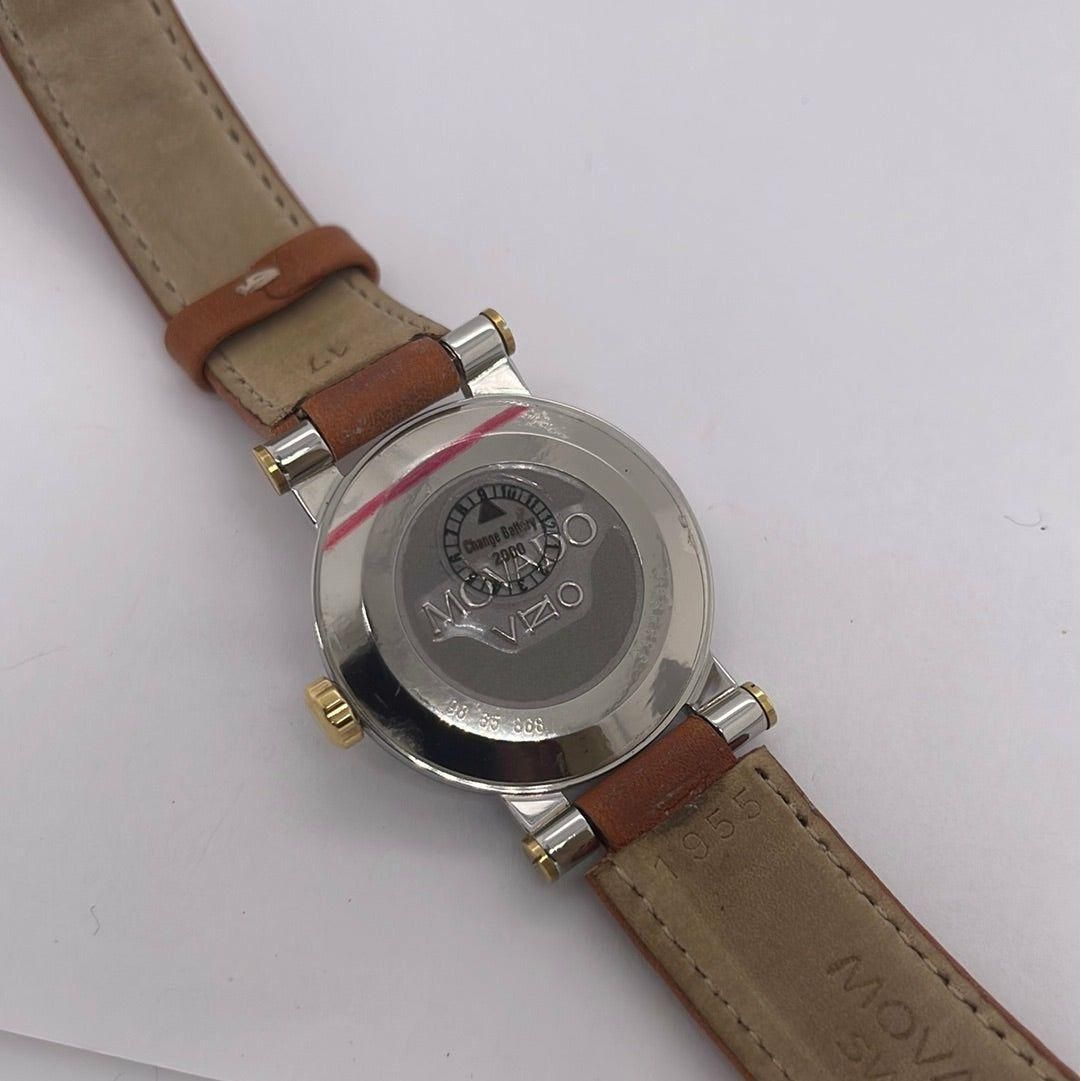 Movado Vizio Ladies White Dial Light Brown Leather Band Watch 1603601