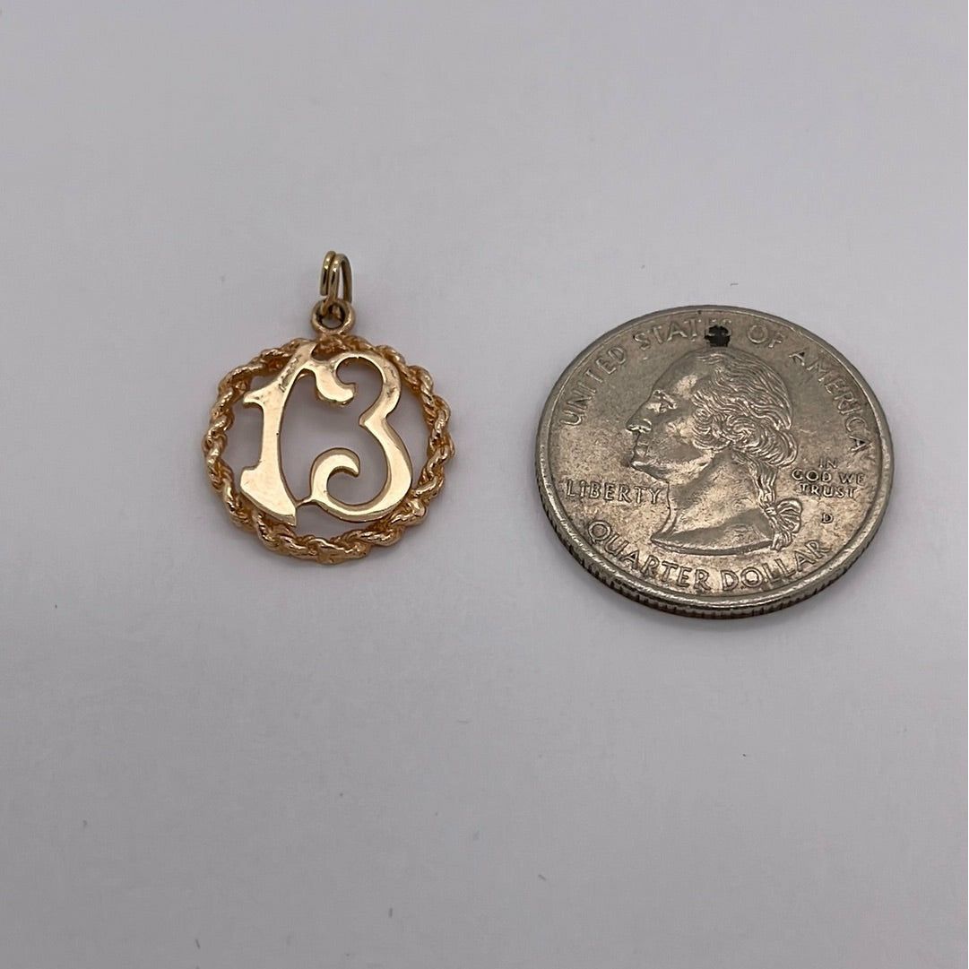 14K Rose Gold #13 Charm Pendant P023