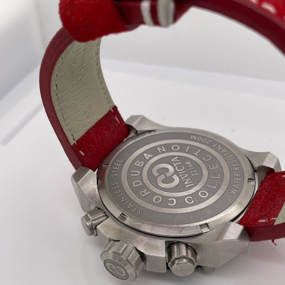 Invicta Men's Corduba Black Dial Red Leather Strap Quartz Watch 22164