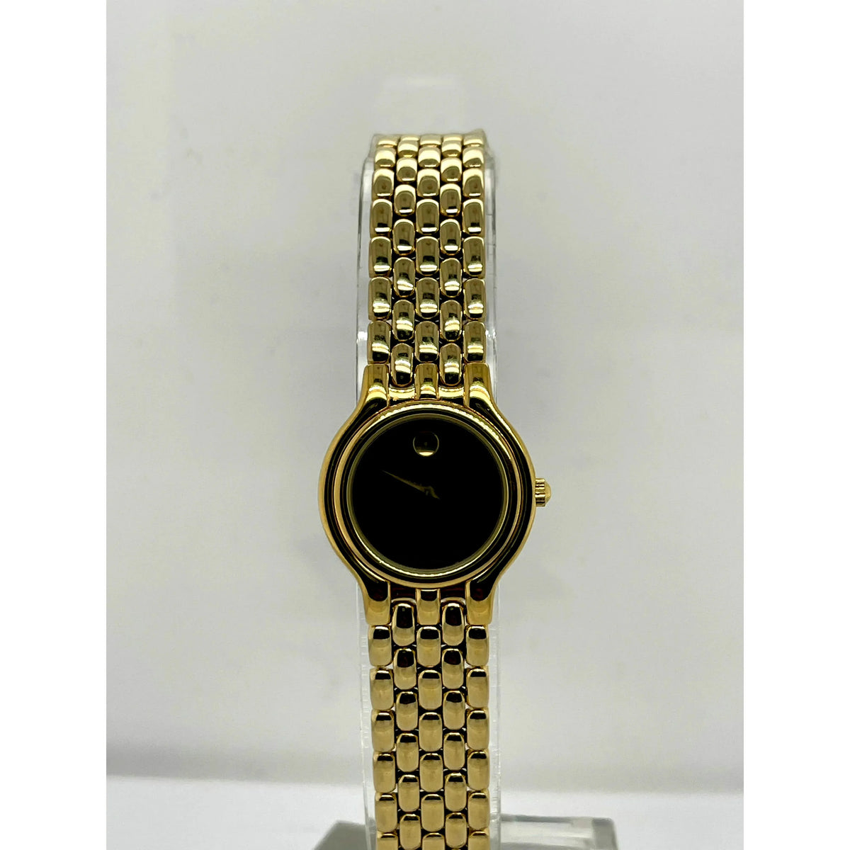 Movado Ladies Black Dial Yellow Gold Tone Bracelet Watch 0600711