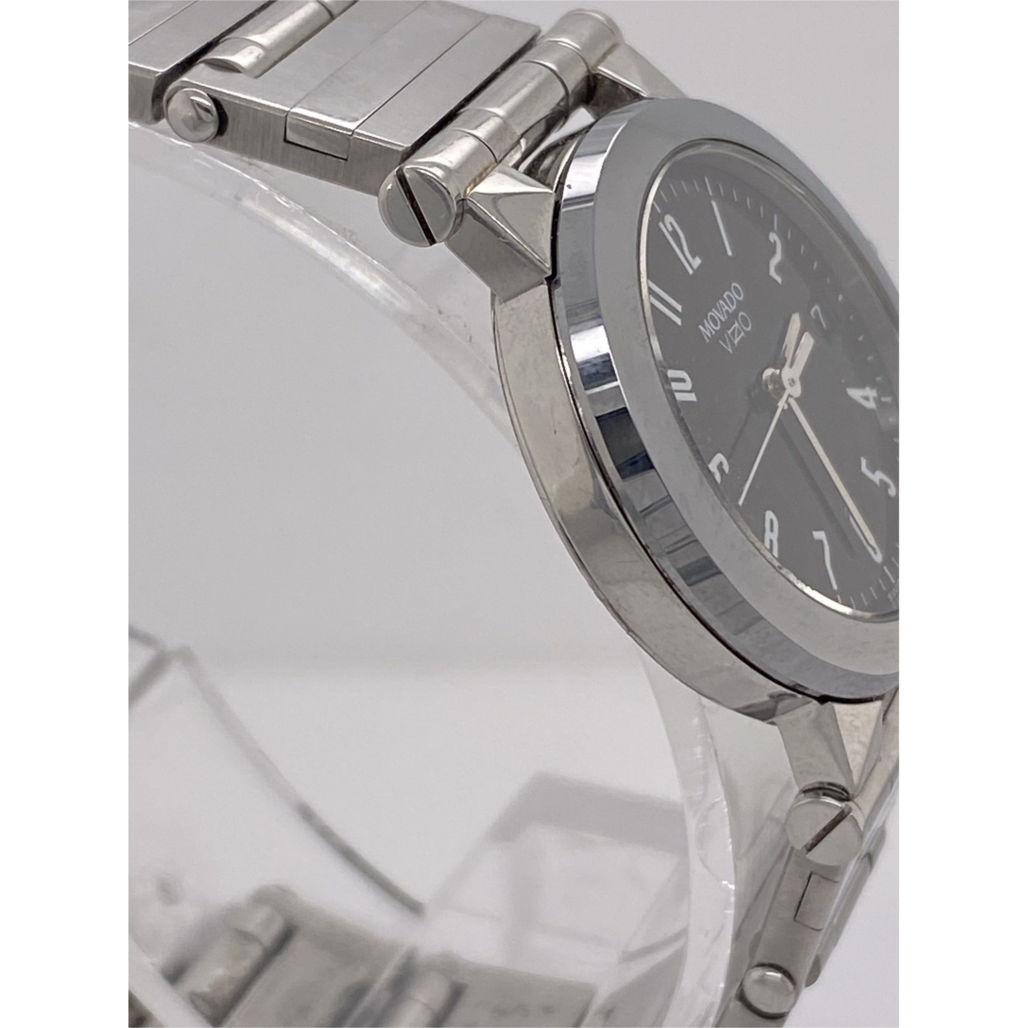 Movado Vizio Ladies Black Dial Silver Stainless Steel Bracelet
