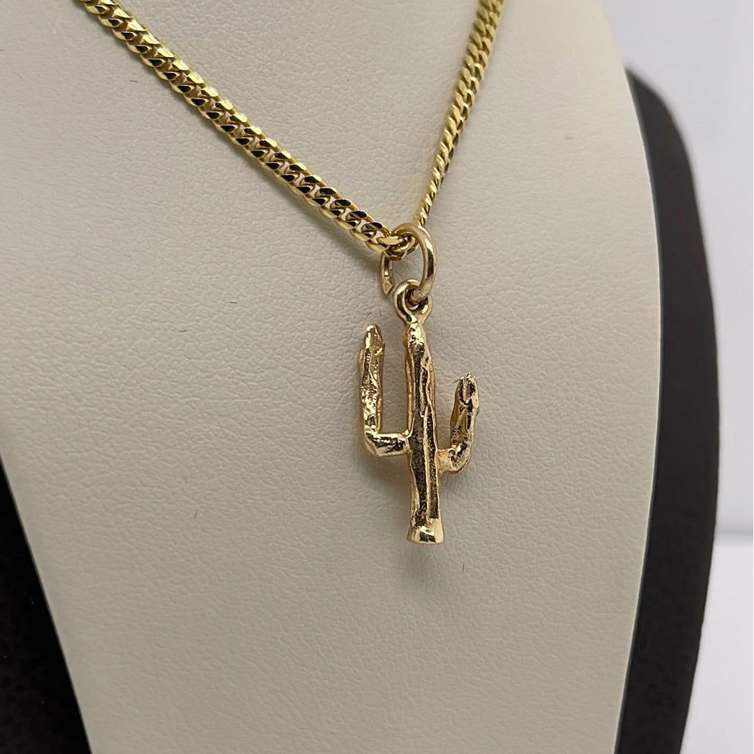 14K Yellow Gold Cactus 3 Branches Charm Pendant P038
