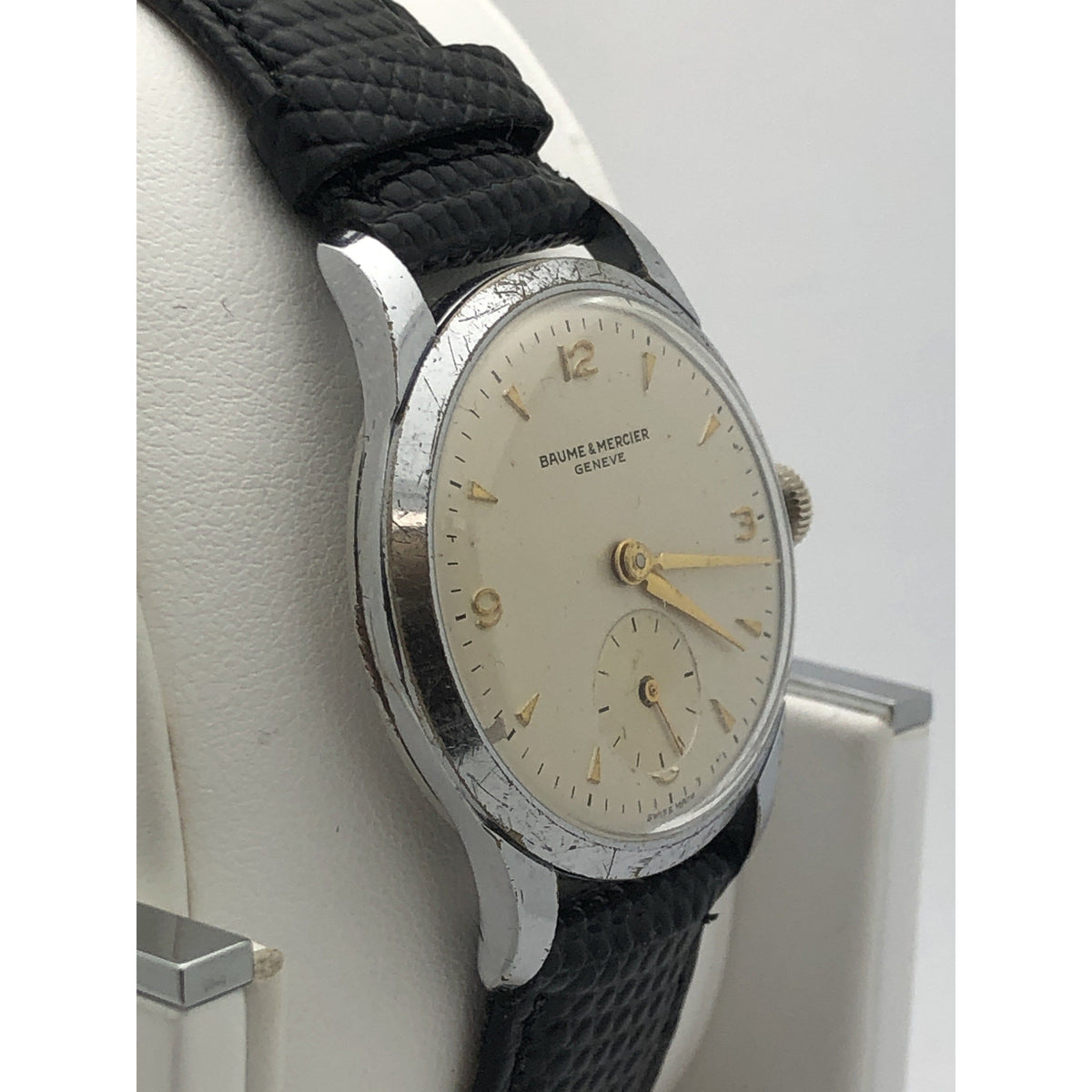 Baume & Mercier Champagne Dial Black Genuine Calfskin Strap Unisex Watch 523